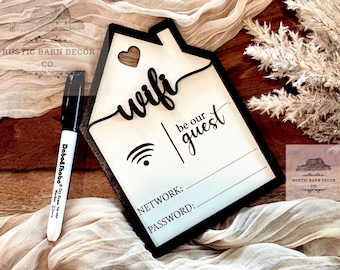 Mini Wifi Sign , Wifi Password Sign , Wifi Password Wooden Dry Erase , Personalized , Mini Wood House Wifi Sign , internet password display