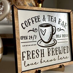 Coffee Sign , Coffee Tea Bar Wood Sign, Farmhouse Kitchen Decor, Kitchen Art Decor, Home Decor Farmhouse, Rustic Wood Sign Shelf Decor image 2