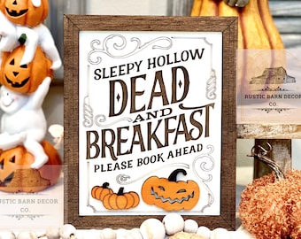 Sleepy Hollow Dead and Breakfast Halloween Sign, Fall, kitchen, Framed, wood,  Home Decor, Spooky, Gift, Party, Farmhouse,  white, Rustic