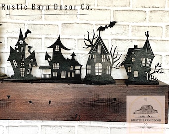 Spooky Wooden Haunted House Village, Halloween Decor