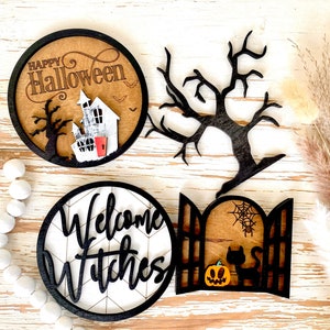 Halloween Tiered Tray Decor welcome witches | Farmhouse Halloween Tier Tray Decor | Halloween Decorations,happy Halloween
