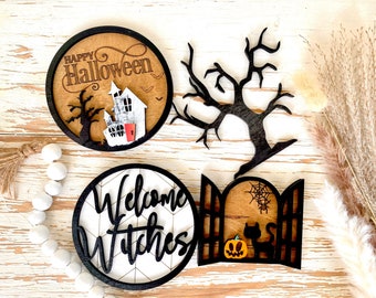 Halloween Tiered Tray Decor welcome witches | Farmhouse Halloween Tier Tray Decor | Halloween Decorations,happy Halloween