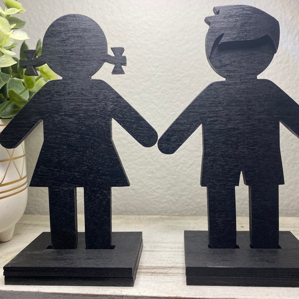 bathroom decor for kids |Bathroom sign people wooden | Decoration for kids bathroom | Wooden kids bathroom decor | wood cutouts girl and boy