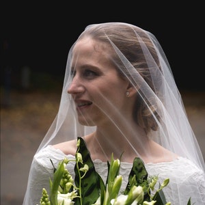 2 Tier Wedding Veil with Blusher | Simple Drop Veil | Classic Bridal Veil | Tulle Veil with Raw Edge | Handmade Veil | 30&quot;–120&quot;