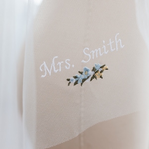 Custom Embroidered Wedding Veil with Name & Anniversary | Personalized Bridal Veil | Minimalist Tulle Veil | Handmade in USA