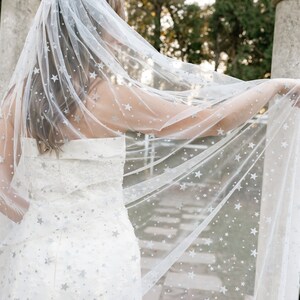 Celestial Star Wedding Veil | Silver Glitter Star Veil | Boho Bridal Veil | Sparkly Tulle Veil | Handmade Celestial Veil | 54&quot;–90&quot;