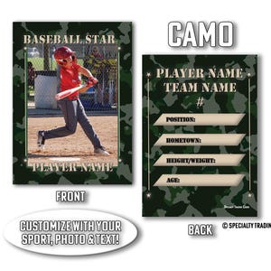 Cartão de troca com tema camuflado • Cartão de troca impresso personalizado • Cartão esportivo personalizado • Cartão de troca personalizado • por @SpecialtyTradingCard