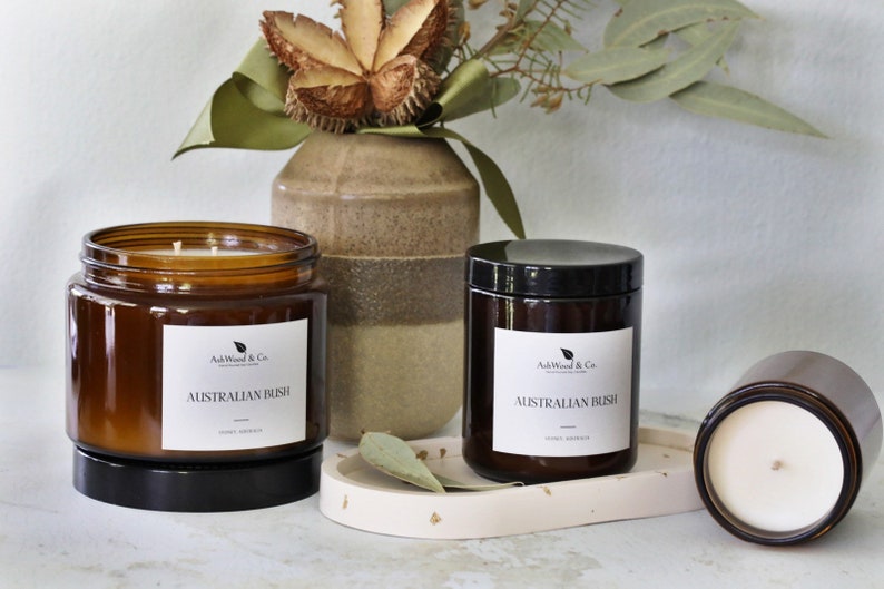 Australian Bush Scented Candle 100% Soy Wax Amber Glass Jar Lid Highly Scented & Eco Friendly 2 sizes available image 3