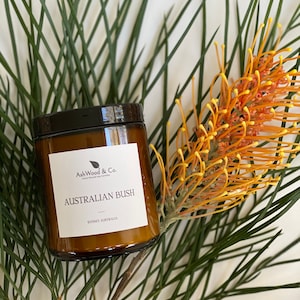Australian Bush Scented Candle 100% Soy Wax Amber Glass Jar Lid Highly Scented & Eco Friendly 2 sizes available image 6