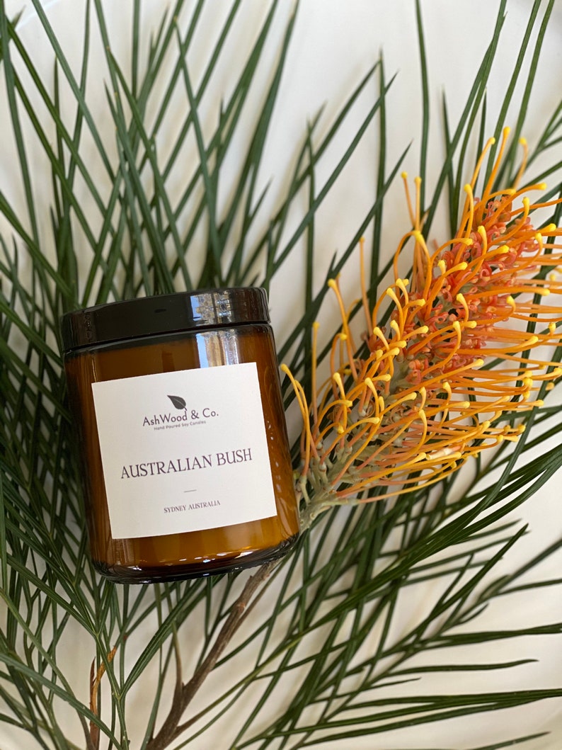 Australian Bush Scented Candle 100% Soy Wax Amber Glass Jar Lid Highly Scented & Eco Friendly 2 sizes available image 6