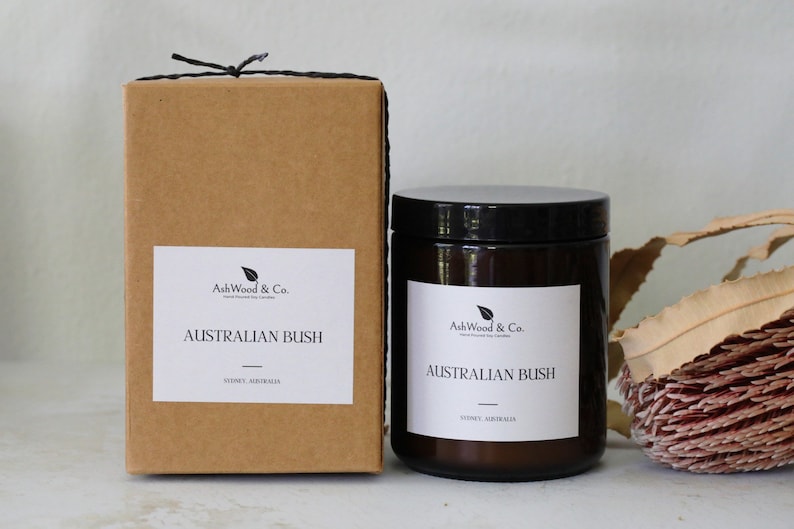 Australian Bush Scented Candle 100% Soy Wax Amber Glass Jar Lid Highly Scented & Eco Friendly 2 sizes available image 4