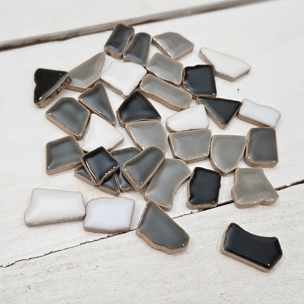 40 Pcs Glazed Ceramic Jigsaw Puzzle Irregular Shaped Mosaic Tiles Pieces Mosaic Supplies White / Light Gray / Charcoal Colors for Crafts