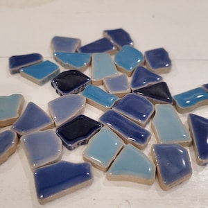 40 Pcs Glazed Ceramic Blue Mix Jigsaw Puzzle Irregular Shaped Mosaic Tiles Pieces Supplies Blue Mix Colors for Crafts - Sky Water Snow