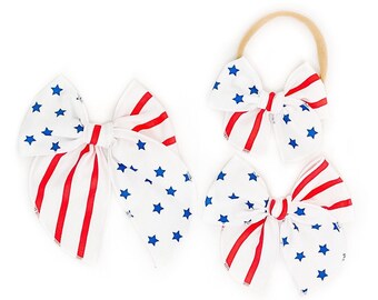 Stars and Stripes Party Bow / 4th of July Bow / Summer Bow / Baby Bow / Baby Headband / Toddler Bow / Toddler Hair Clip / Little Girl Bow