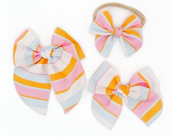 Tropical Stripe Party Bow / Summer Bow / Baby Bow / Baby Headband / Toddler Bow / Toddler Hair Clip / Little Girl Bow