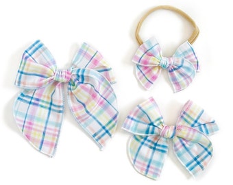 Watercolor Plaid Party Bow / Spring Bow / Baby Bow / Baby Headband / Toddler Bow / Toddler Hair Clip / Little Girl Bow