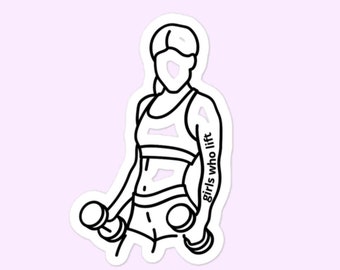 Chicas que levantan pegatina, levantamiento de pesas, entrenamiento, ejercicio, fitness, levantadora de pesas pegatinas femeninas sin burbujas