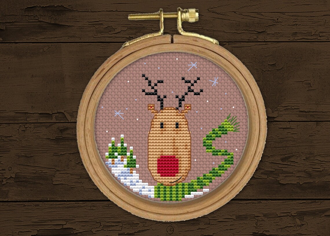 Reindeer Christmas Ornament Cross Stitch Pattern Etsy