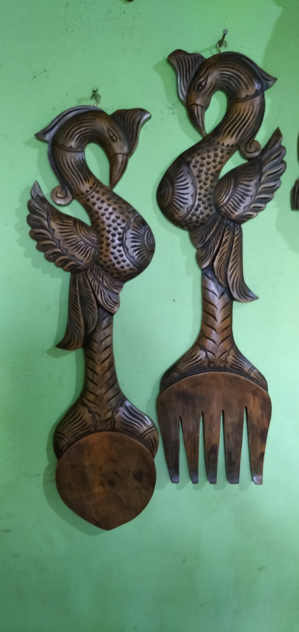 Amazing Carved Handmade Sri Lankan Wooden Spoon and Fork Wall Etsy