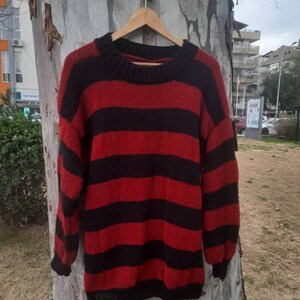 Kurt Cobain sweater, grunge Red and Black striped jumper, Nirvana pullover. Gothic, Rock, Authentic, 90's oldies image 3