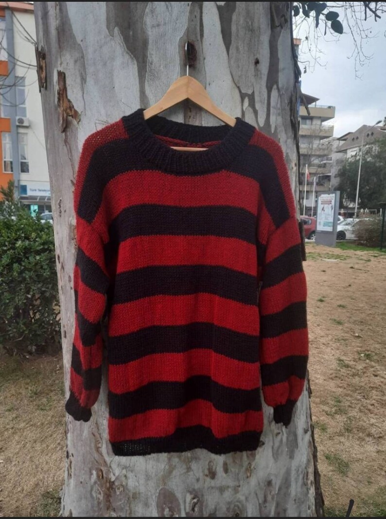 Kurt Cobain sweater, grunge Red and Black striped jumper, Nirvana pullover. Gothic, Rock, Authentic, 90's oldies image 3