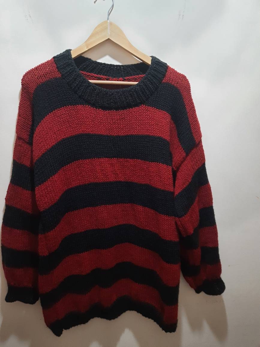 border shaggy knit grunge  Cobain 赤黒 カート・コバーンが愛した！】赤×黒の太ピッチボーダーのモヘア