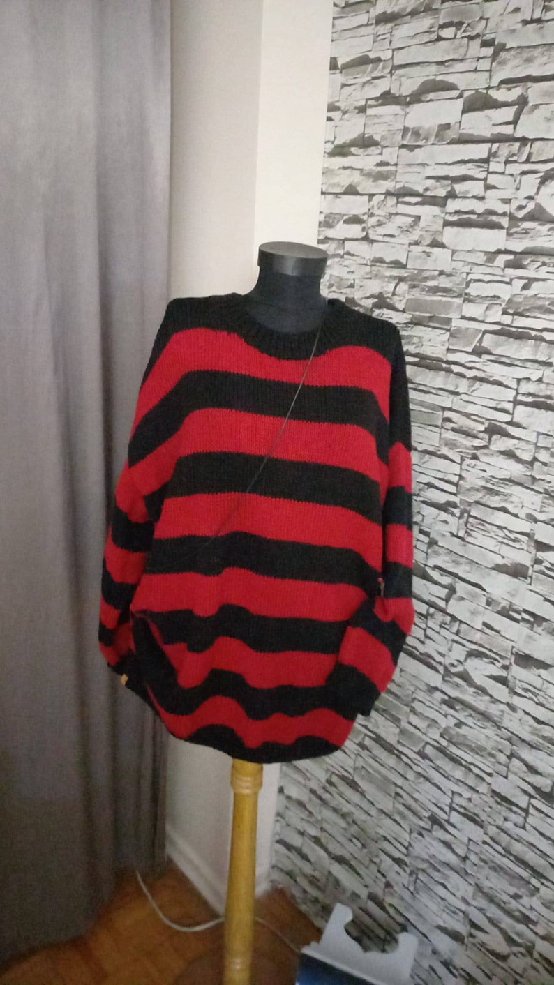 Kurt Cobain sweater, grunge Red and Black striped jumper, Nirvana pullover. Gothic, Rock, Authentic, 90's oldies image 6