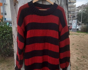 Kurt Cobain inspired sweater, Red and Black striped jumper, Nirvana  Gothic, Rock, Authentic, Grunge, 90's punk