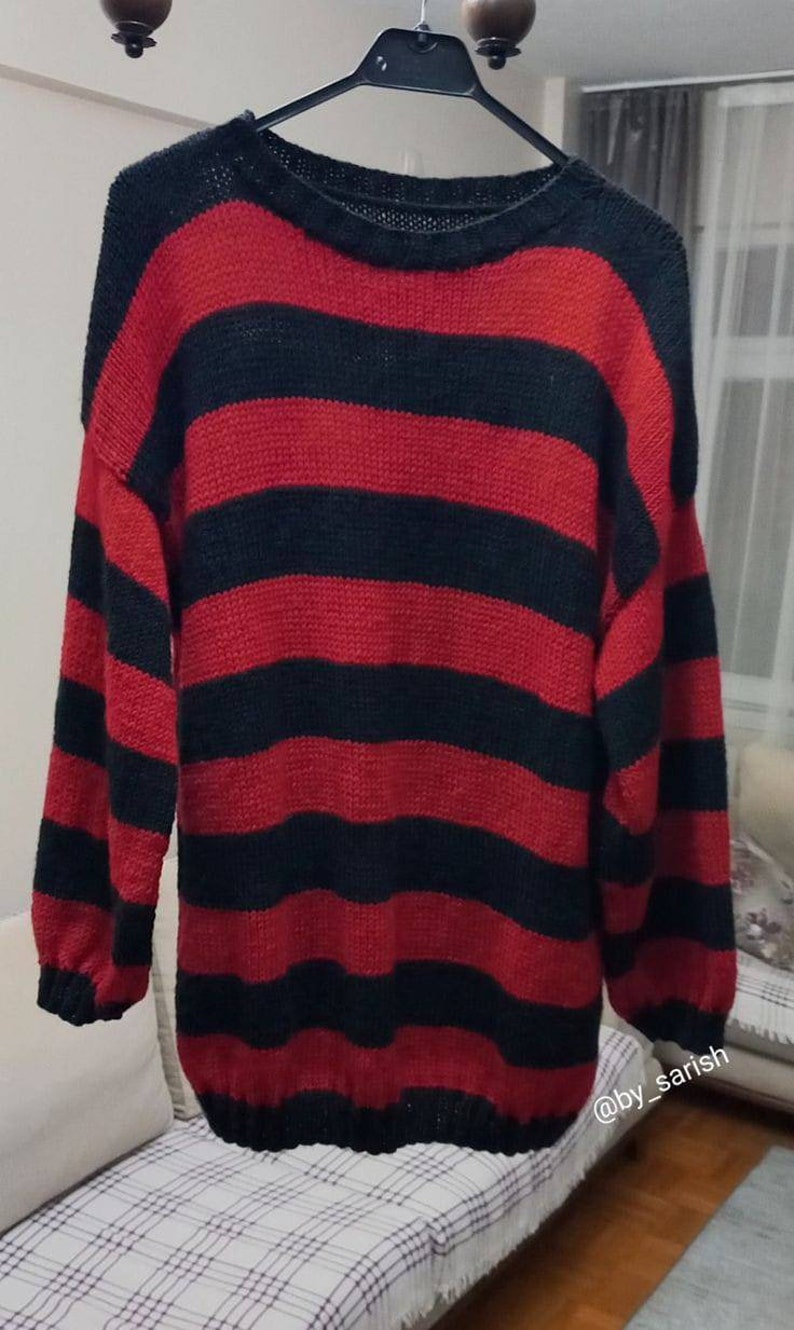 Kurt Cobain sweater, grunge Red and Black striped jumper, Nirvana pullover. Gothic, Rock, Authentic, 90's oldies image 4