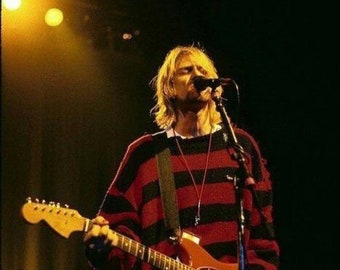 Kurt Cobain sweater, Red and Black striped jumper, Nirvana pullover. Gothic, Rock, Authentic, Grunge, 90's punk