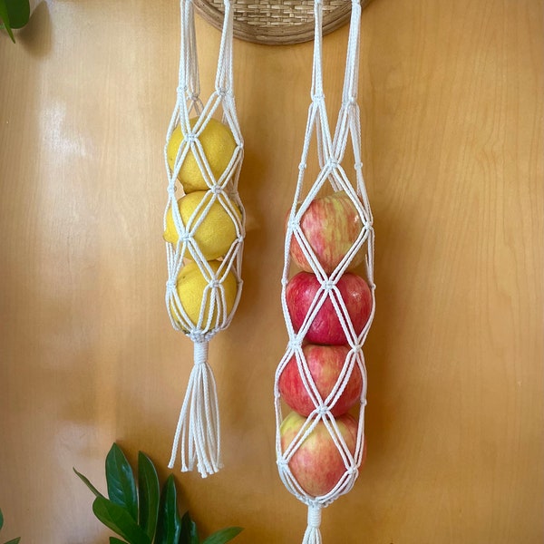 MACRAME PRODUCE SLEEVE, Macrame Garlic Stocking, Macrame Produce Hanger, Macrame Potato Bag, Macrame Fruit Basket, Market Bag, Produce Bag