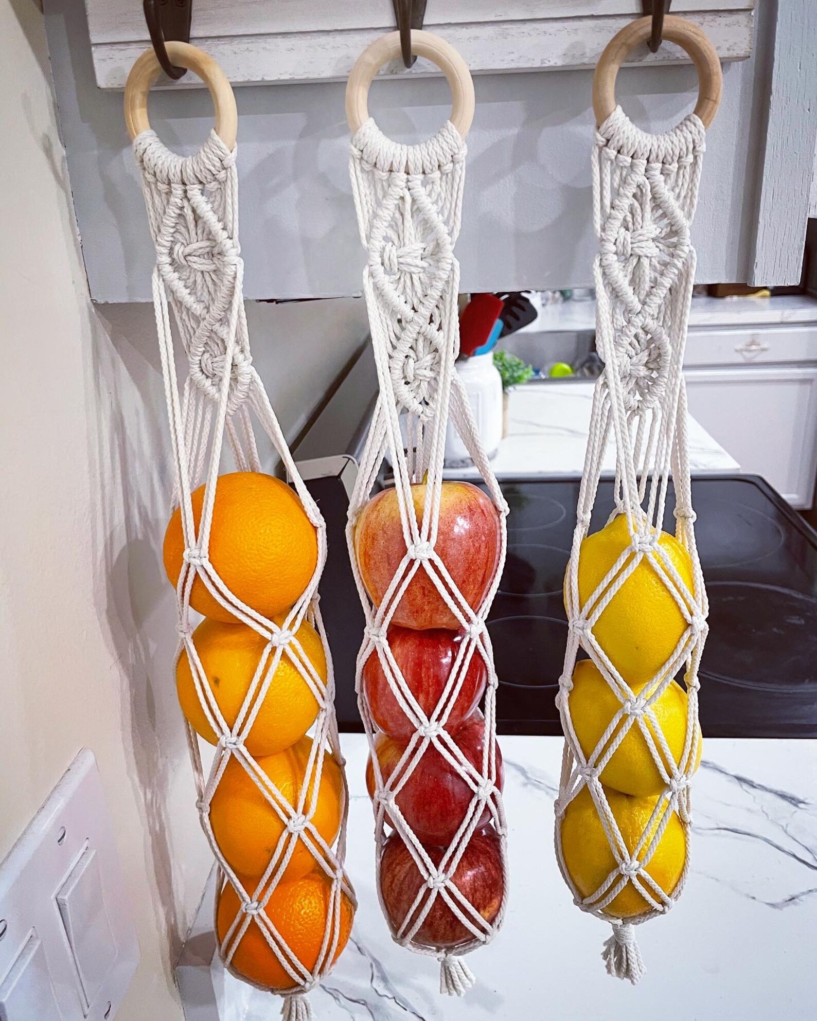 3pk MACRAME PRODUCE BAGS Macrame Garlic Stocking Hanging Etsy