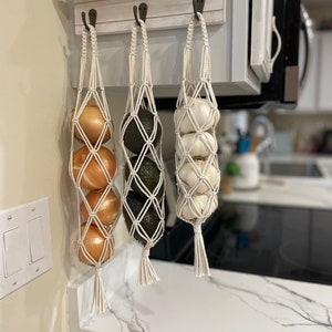 Boho Garlic Stocking , Rv Living, Macrame Garlic Stocking, Space Saver, Macrame Produce Hanger, Kitchen Storage , Fruit Basket, Market Bag
