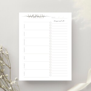minimalistischer Wochen-Speiseplaner mit Einkaufsliste