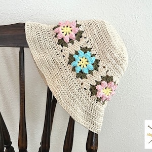 Crochet PDF Flower Granny Square Bucket Hat