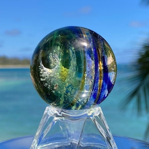 Cremated Ashes In Glass Sun Catcher (Color/Peacock), Acrylic Stand or Metal Bail to Hang, A lifetime keepsake. Ash Pendants & Chains, Orb