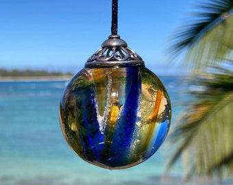 Pet Memorial Sun Catcher: Cinzas de Cremação em Vidro - Azul Cobalto e Dourado