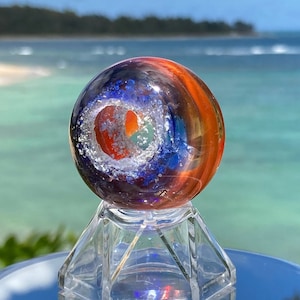 Memorial Sun Catcher, Cremation Ash In Glass (Color: Cobalt Blue #3 & Orange) Acrylic Stand or Metal Bail to Hang, Ash Pendants Pet Memorial