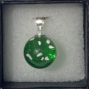 Cremated Ashes In glass Pendant Emerald Green, .925 Sterling Silver Bail 16&quot;/18&quot; Sterling Chains available, Ashes to Ashes, Memorial Jewelry