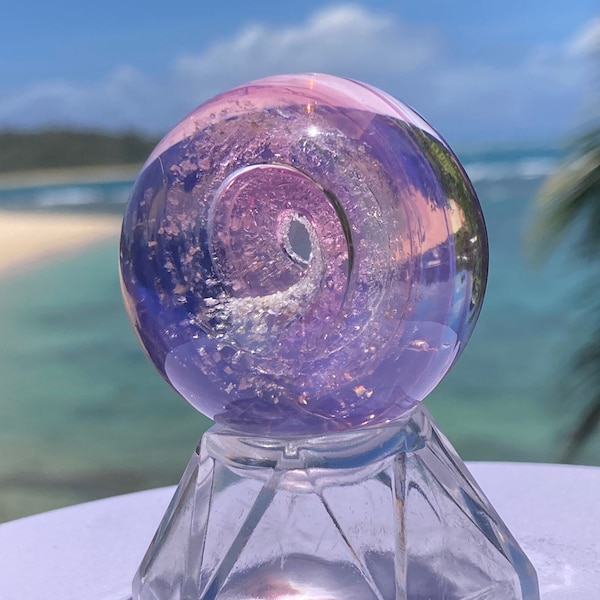 Cremated ashes in glass Sun Catcher (Color: Purple Sky)  A Lifetime ashes to ashes glass keepsake. Also, ash remains in pendants & turtles.