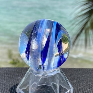 Cremated ashes in glass Sun Catcher (Color: Milky Way White/Dk. Cobalt Blue #4) Lifetime ashes to ashes glass keepsake Cremains in pendants.