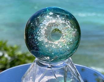 Memorial Sun Catcher, Cremation Ash In Glass (Green/Cobalt Blue #3) Acrylic Stand or Metal Bail To Hang, Ash in Pendants, Pet Memorial Glass