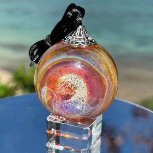 Cremated ashes in glass Sun Catcher (Color: Tropical Peach) Lifetime ashes to ashes glass keepsake Also remains in Pocket Marbles & pendants