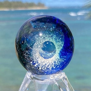 Memorial Sun Catcher, Cremation Ash In Glass, (Cobalt Blue #4 & Teal), Acrylic Stand or Metal Bail To Hang, Ash Pendants, Pet Memorial Glass