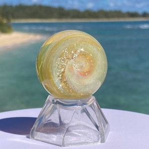 Memorial Sun Catcher, Cremation Ash In Glass (Color Wild Honey) Acrylic Stand or Metal Bail To Hang, Ash in Pendants, Pet Memorial Glass Orb