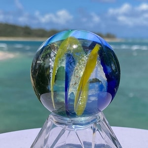 Memorial Sun Catcher, Cremation Ash In Glass, (Color: Sunny Beach Day) Acrylic Stand or Metal Bail To Hang, Pet Memorial Glass, Ash Pendants