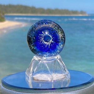 Ashes in glass memorial Sun Catcher Acrylic Stand or Metal Bail to Hang (Color: Med. Cobalt Blue), Pet Memorial Glass, Ash in Pendants/chain