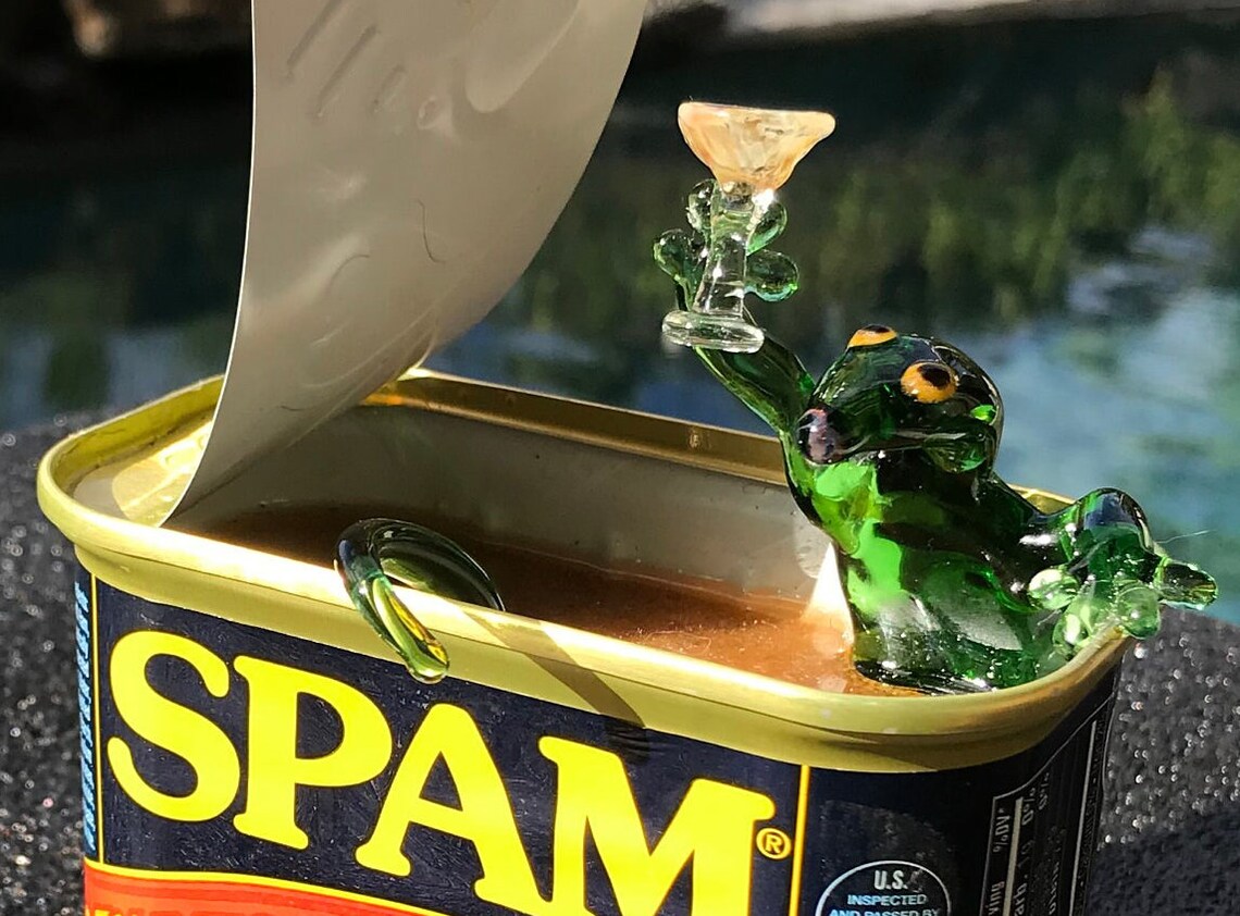 Hand Blown Glass Gecko Spam Can in Hawaiian Hot Tub Aloha Etsy