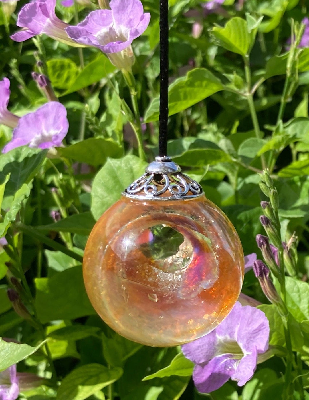 Cremated Ashes in Glass Sun Catcher color Tropical Peach Lifetime