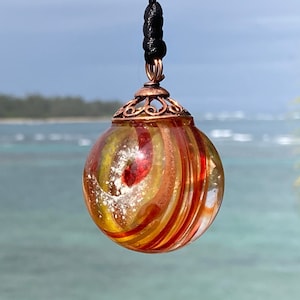 Ashes in glass Memorial Sun Cather (Color: Sunset = Burgundy/Gold/Orange) Hanging Bail or Acrylic Stand, Pet Memorial Glass, Ash in Pendants